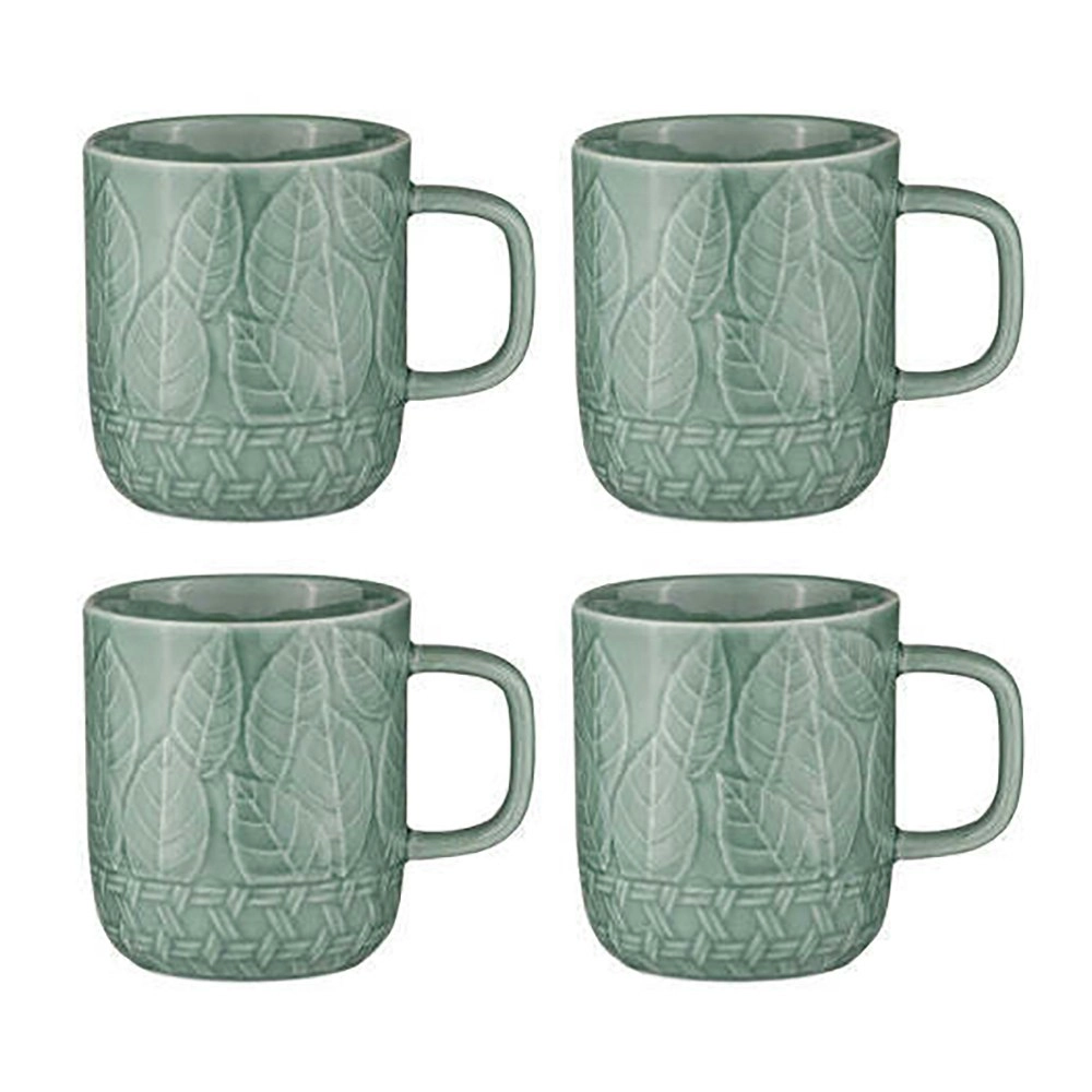 4pc 400ml Ladelle Heath Jade Embossed Porcelain Drinking Mug/Cup Hot Tea/Coffee