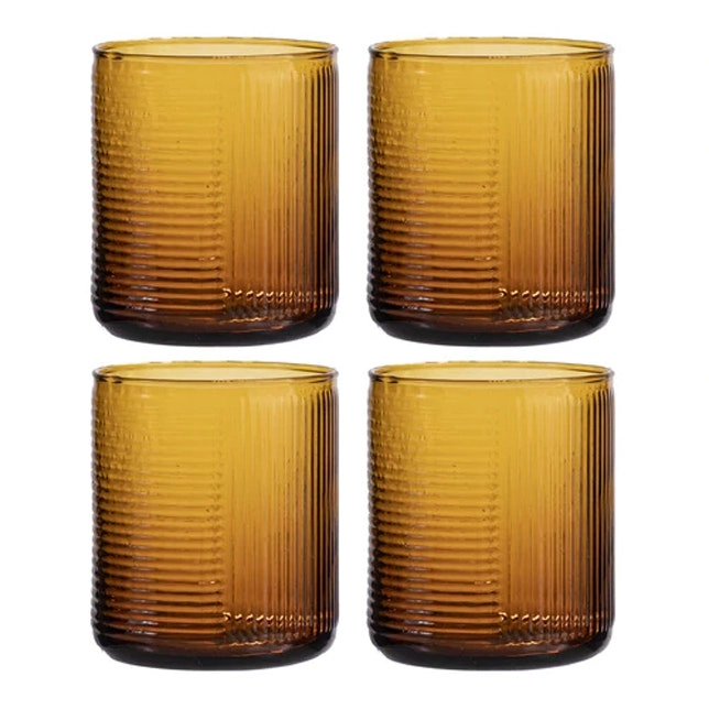 4pc Ladelle 380ml Savannah Ribbed Amber Glass Tumbler/Glass/Cup Cold Drinks