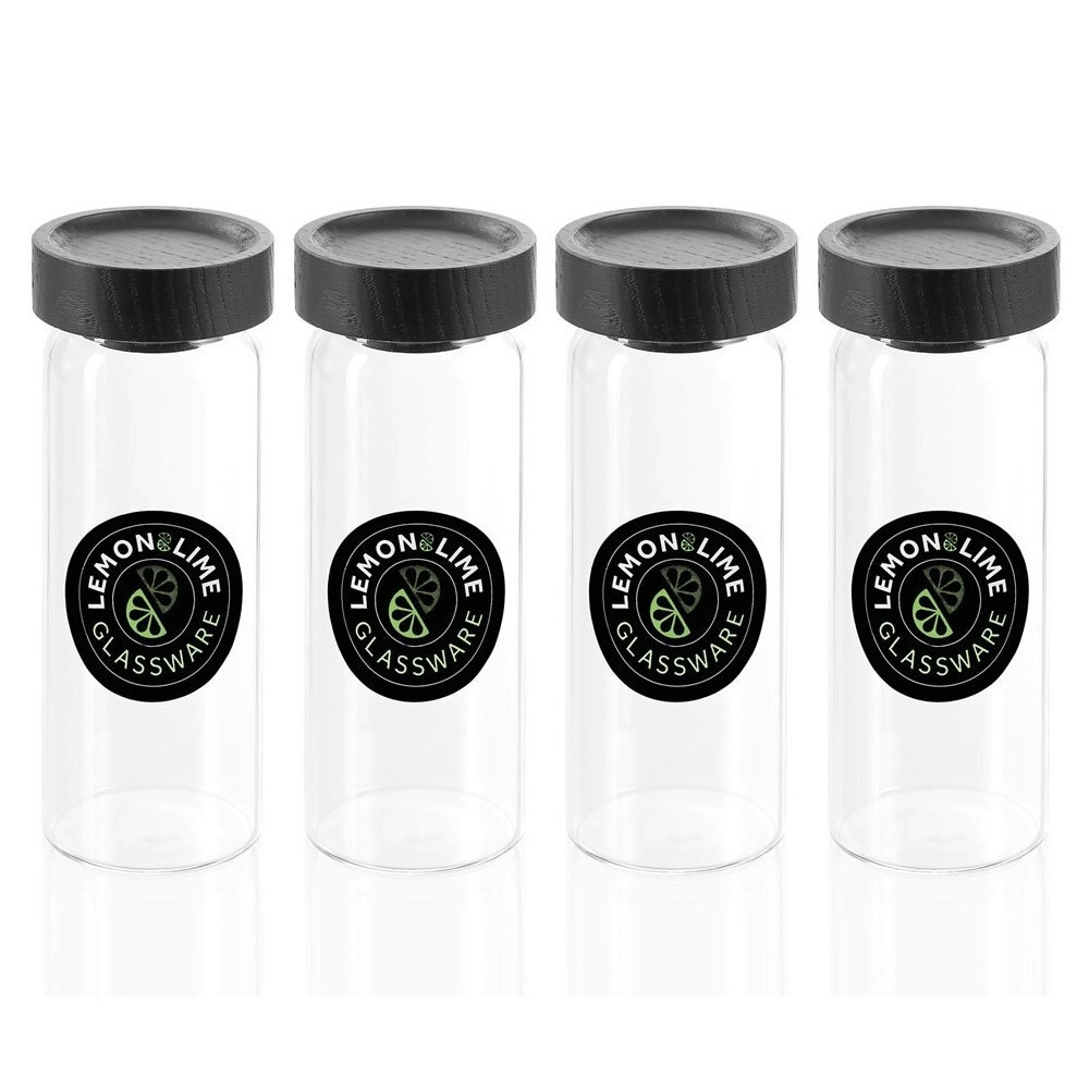 4x Lemon & Lime Woodend Black 175ml/13.5cm Glass Spice Jar/Container Clear w/Lid