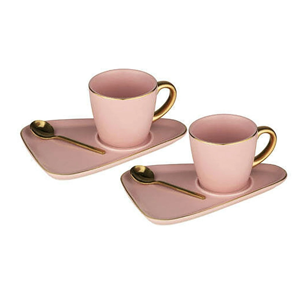 6pc Tempa Asteria 80ml Espresso Coffee Mug Cup/Plate Saucer/Teaspoon Set Pink