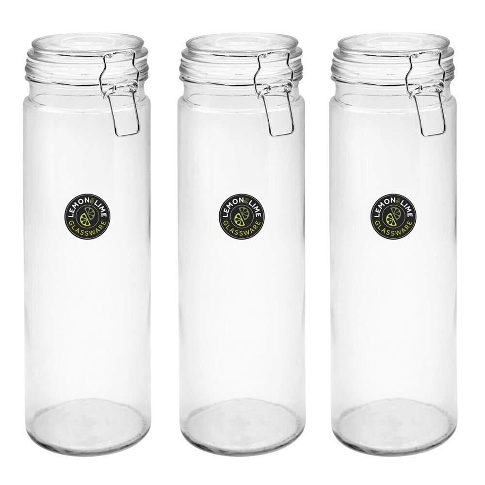 3PK Lemon & Lime Fresco 32.5cm/2L Glass Clip Jar Food Preserve/Container w/ Lid