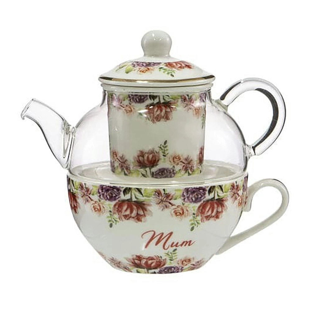 Ashdene Bunch For Mum Tea For One 280ml Glass Teapot/Cup Ceramic Infuser Set