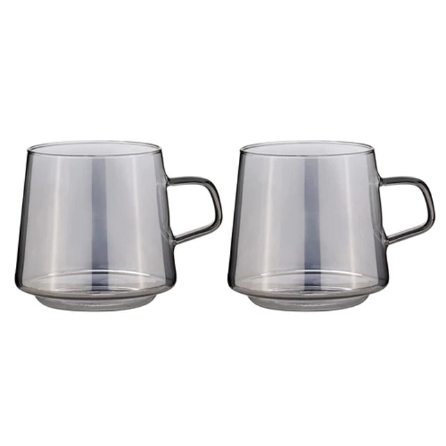 2pc Tempa Oaklyn 450ml Glass Mug Coffee/Tea Drinkware Juice/Water Cup Charcoal