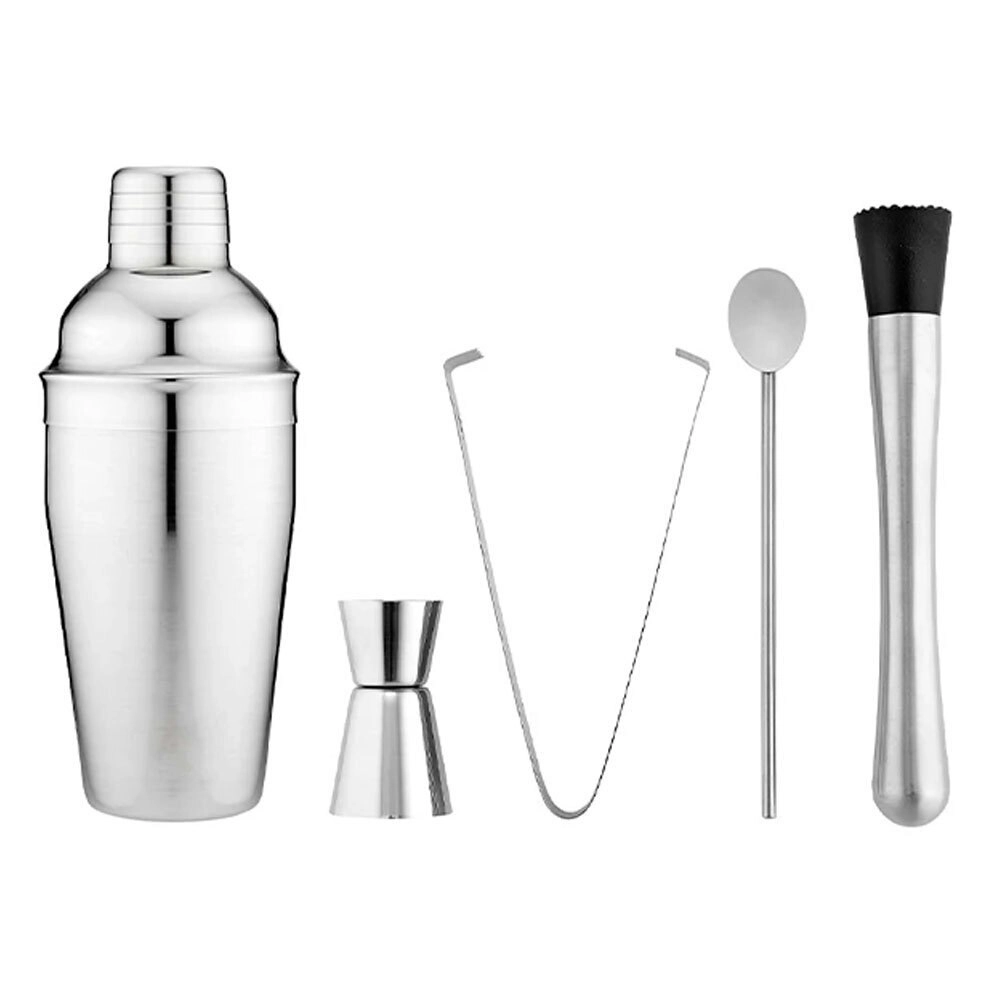 5pc Tempa Aurora Silver Cocktail Set Muddler/Tongs/Stirring Spoon/Jigger/Shaker