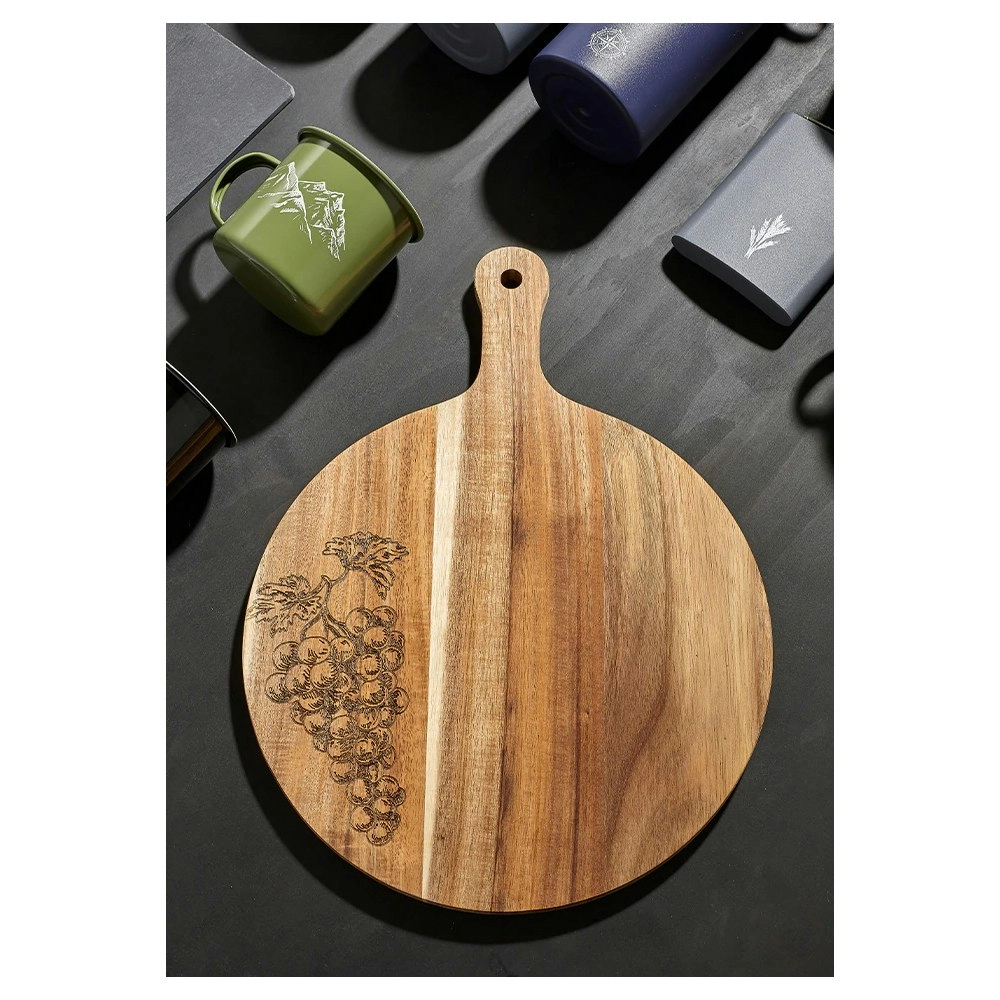 Tempa Atticus 40cm Grape Handle Acacia Wooden Round Food Serve Board/Plate/Tray