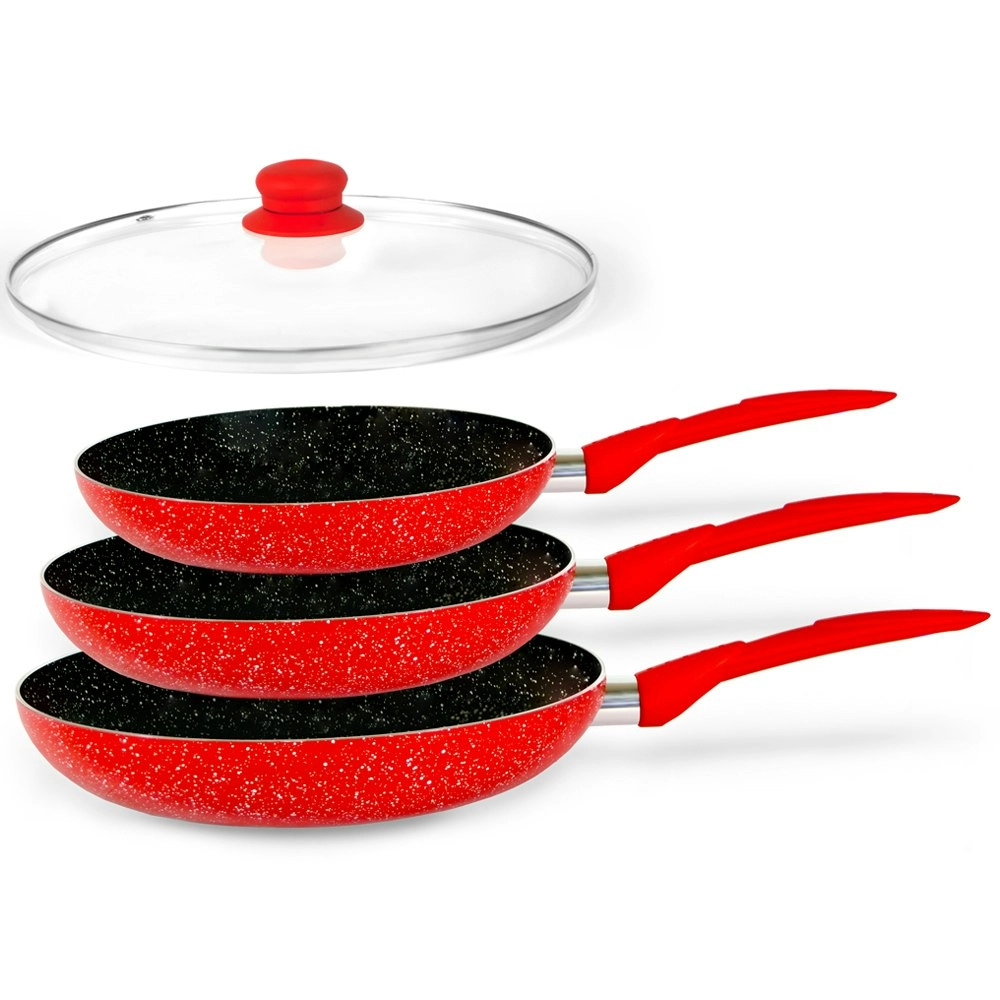 Stone Magic Red Ceramic Marble Stone Coat Cookware Frypan Set/non-stick Coating