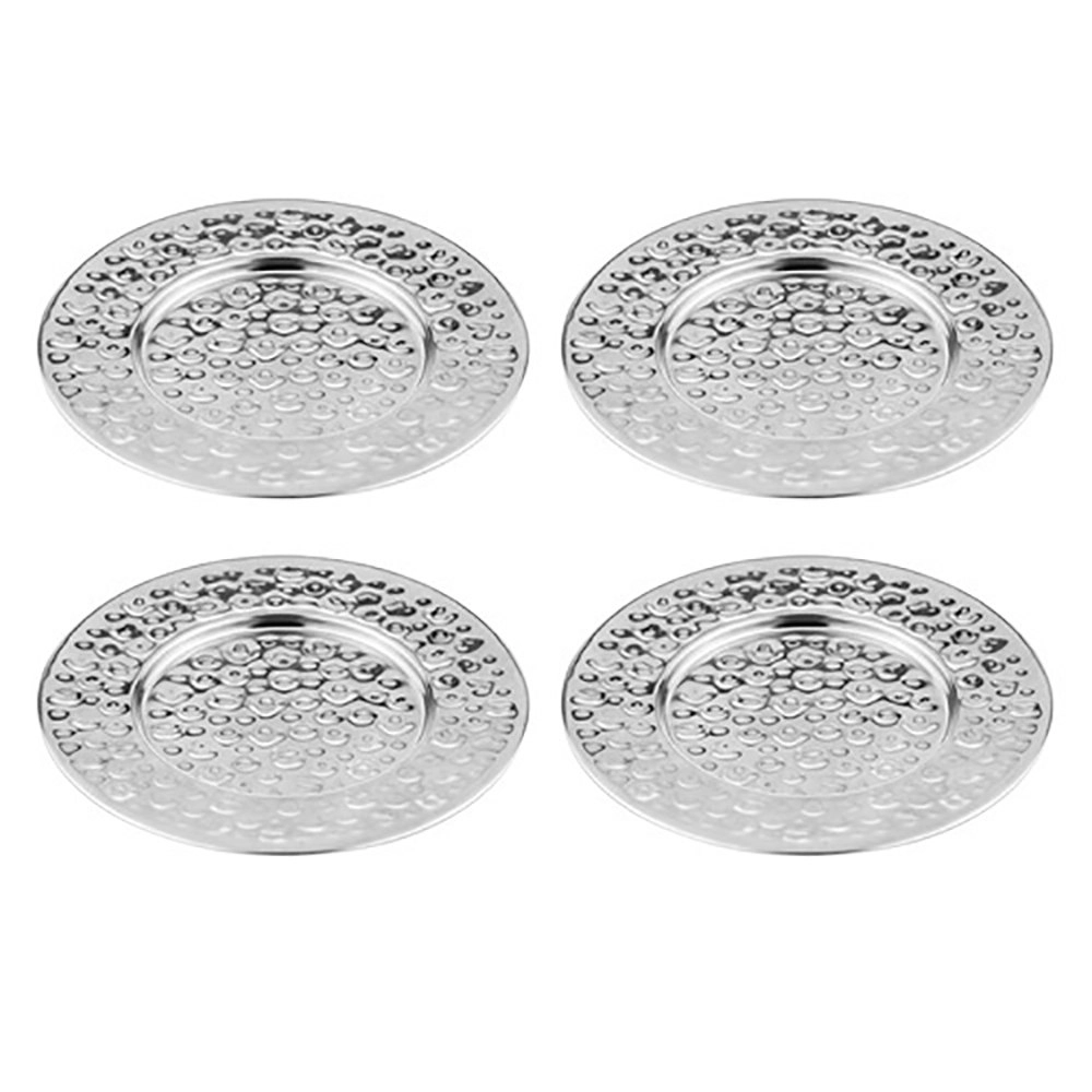 4PK Spencer Hammered 13cm Coaster Set Metallic Stainless Steel Drink Pad Silver