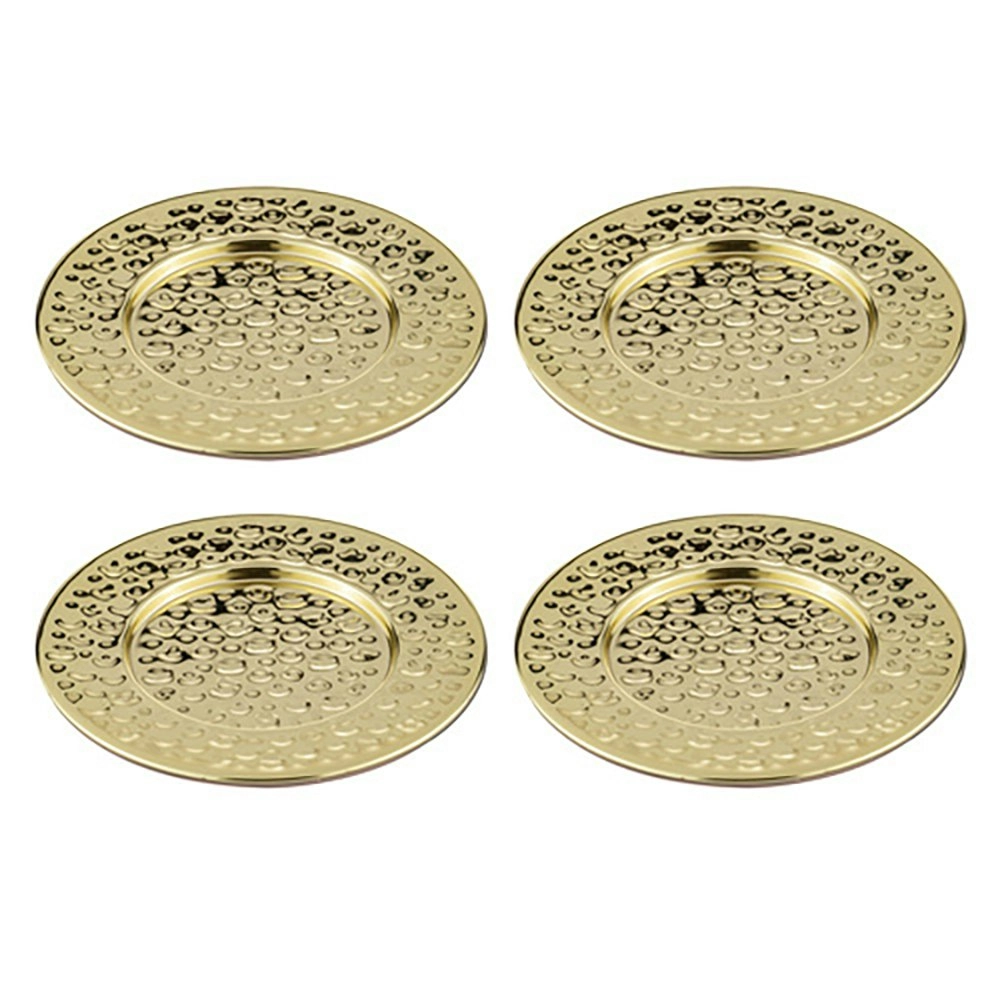 4PK Spencer Hammered 13cm Coaster Set Metallic Stainless Steel Drink Pad Gold