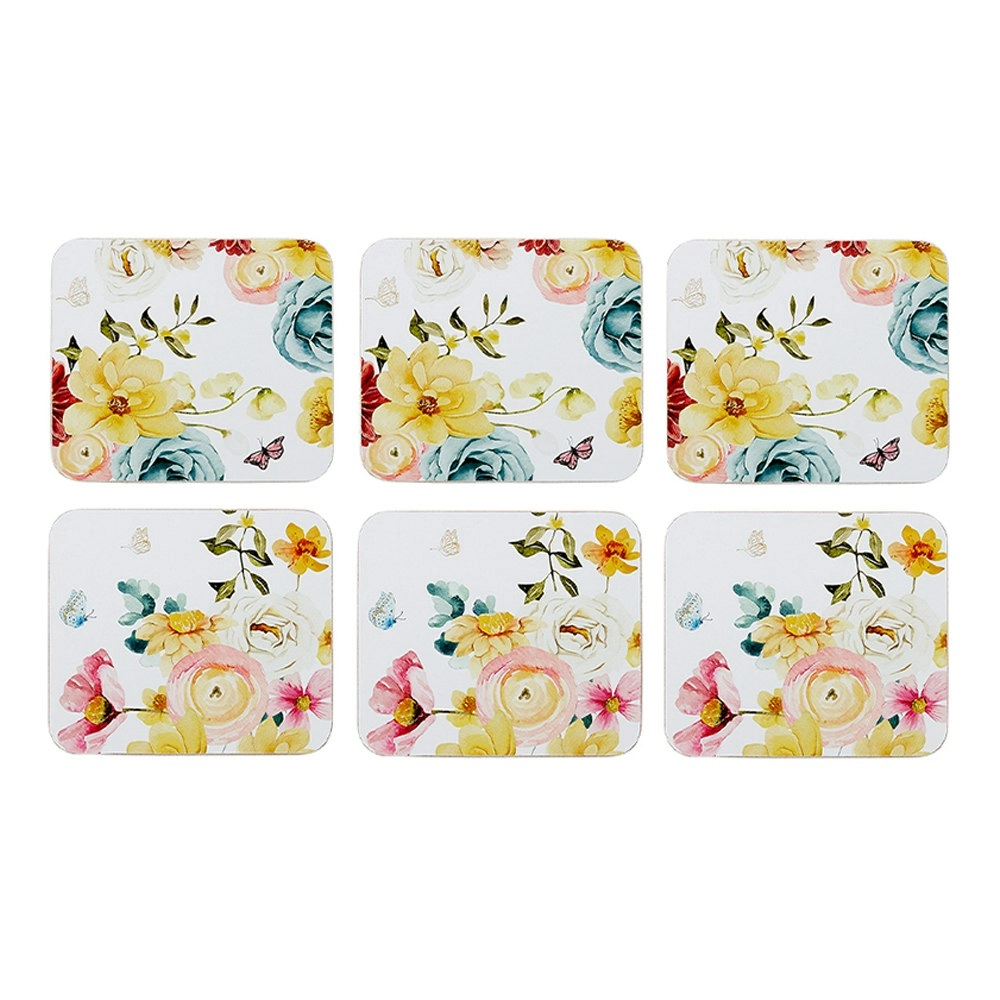 6pc Ashdene 11x9.7cm Springtime Soiree Hardboard Cork Cup/Mug Heat Coaster Pad