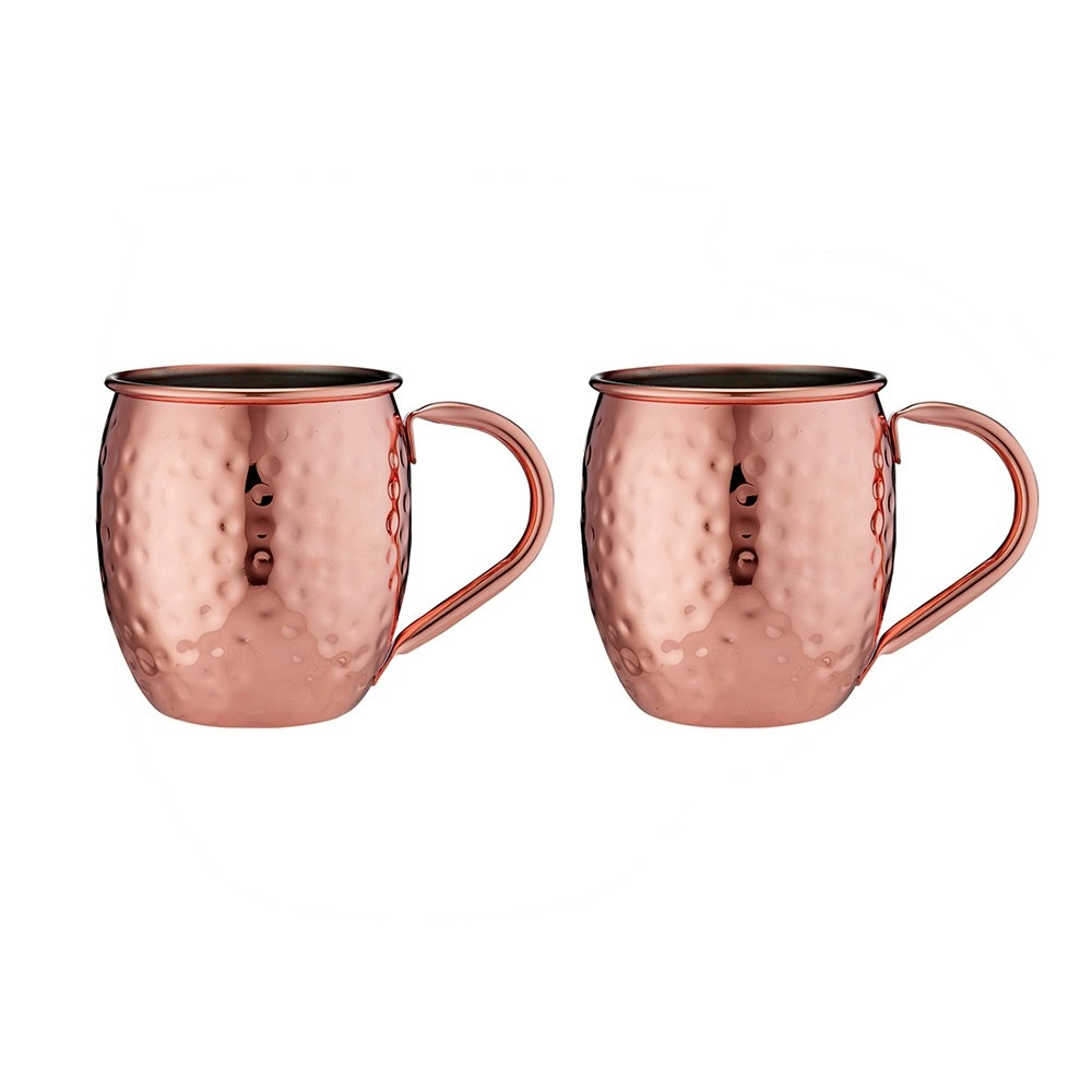 2pc 500ml Tempa Spencer Hammered Copper Stainless Steel Cold Drinking Mug/Cup