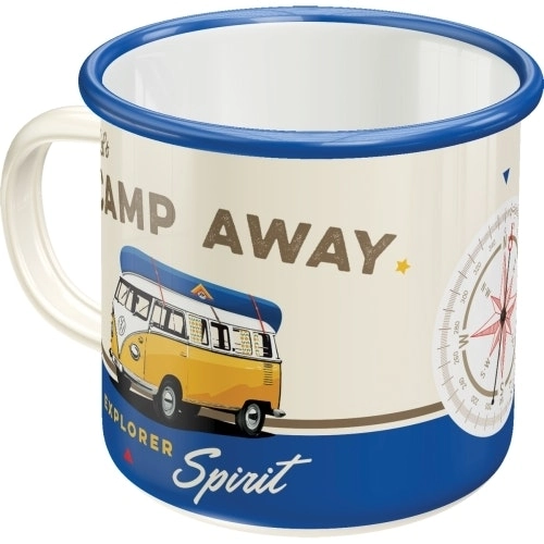 Nostalgic Art VW Bulli Lets Camp Away 360ml Enamel Mug Tea/Coffee Cup w/ Handle