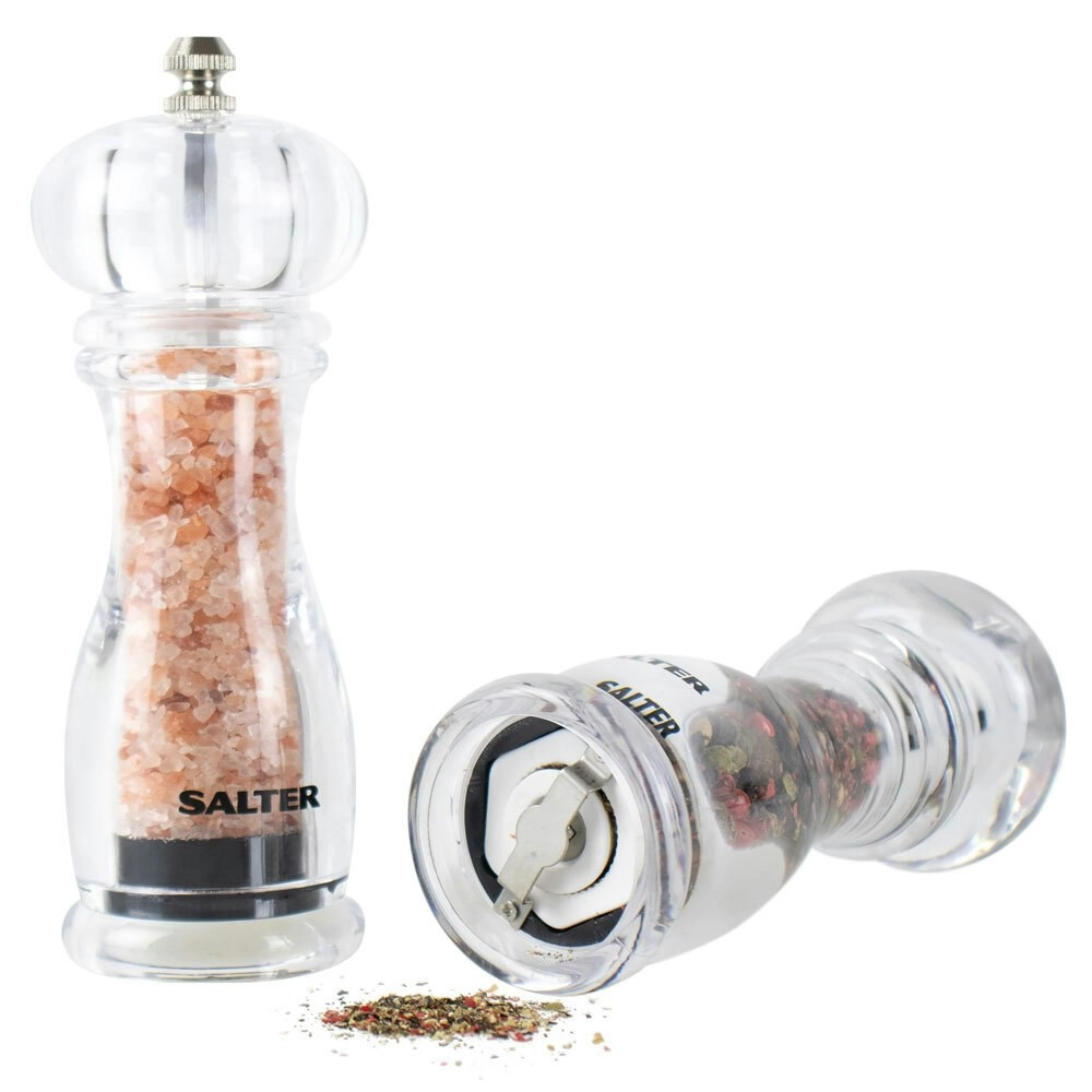 Salter Contemporary 17cm Kitchen Acrylic Salt & Pepper Grinder Mills Set Clear