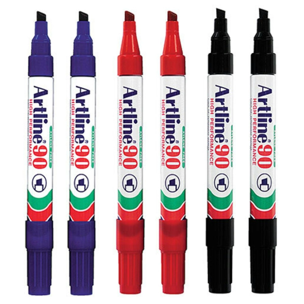 6pc Artline 90 Permanent Marker Office/School Assorted Colours 5mm Chisel Nib