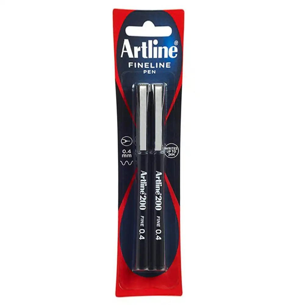 2pc Artline Fineline 200 Fine 0.4mm Line Width School Drawing Writing Pen Black