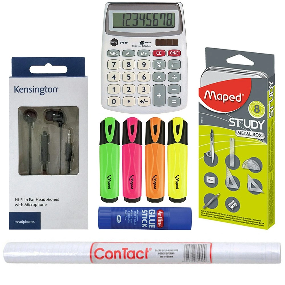 Grade 5-6 School Math Instruments/Highlighter/Glue/Roll/Calculator/BK Earphones