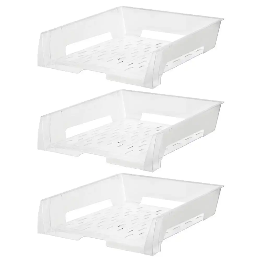 3PK Esselte A4 Document Tray Organiser Storage Holder Desk Stationery Rack Clear