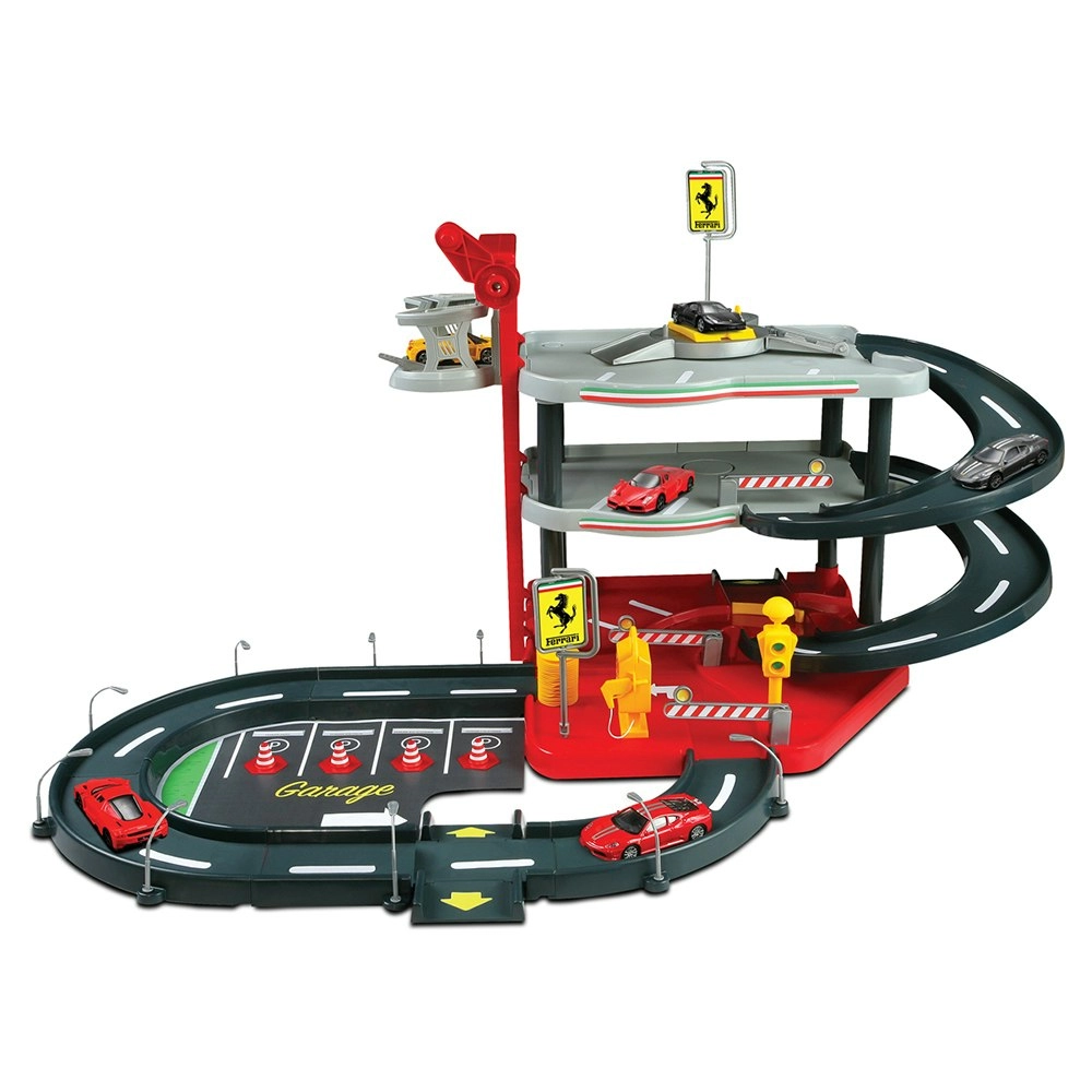 Bburago 1:43 Ferrari Parking Garage Kids Toy Track Play Set w/2 Die Cast Cars 3+