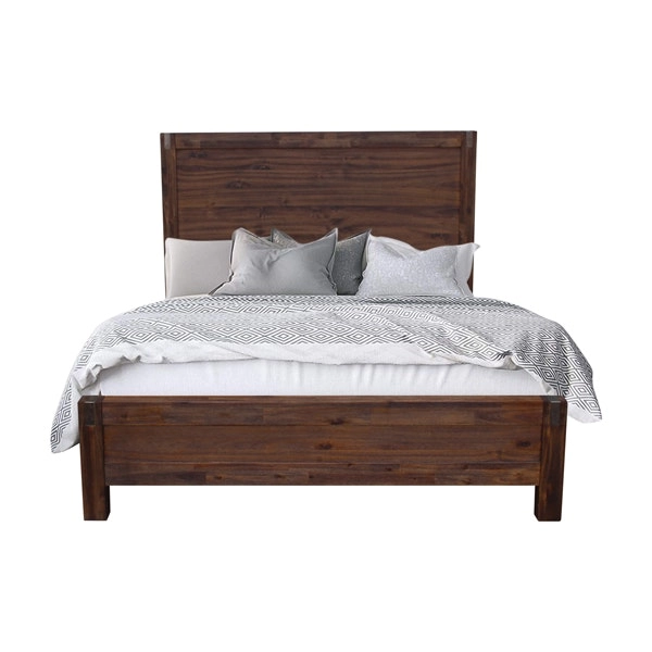 Bed Frame Queen Size in Solid Wood Veneered Acacia Bedroom Timber Slat in Chocolate