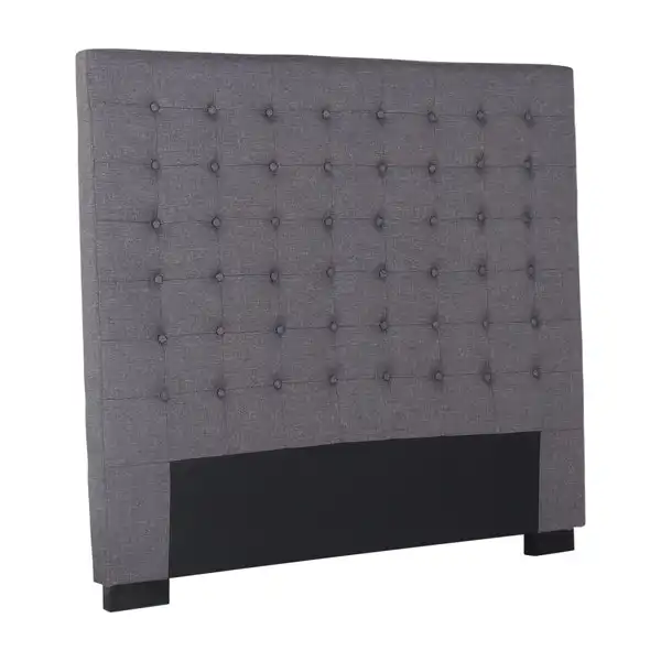 Bed Head King Charcoal Headboard Upholstery Fabric Tufted Buttons