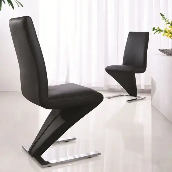 2x Z Shape Black Leatherette Dining Chairs with Stainless Base