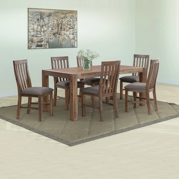 7 Pieces Dining Suite 180cm Medium Size Dining Table & 6X Chairs with Solid Acacia Wooden Base in Chocolate Colour