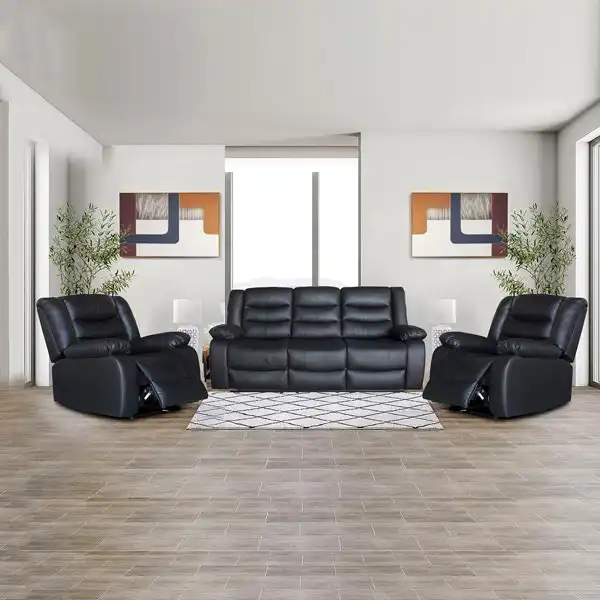 3+1+1 Seater Recliner Sofa In Faux Leather Lounge Couch in Black