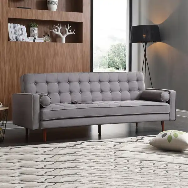 Sofa Bed 3 Seater Button Tufted Lounge Set for Living Room Couch in Fabric Grey Colour