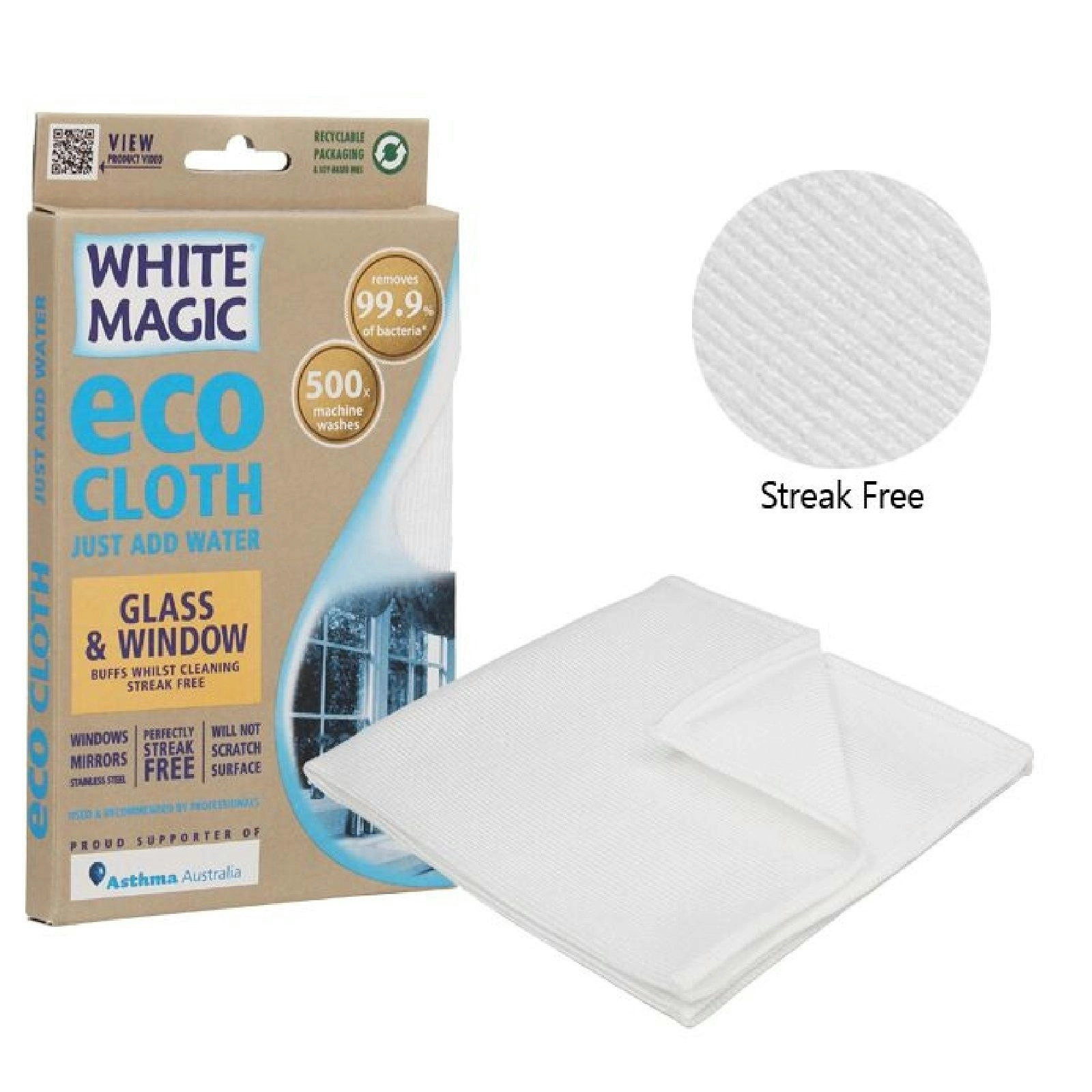 White Magic ECO CLOTH GLASS AND WINDOW CLEANING CLOTH 32 x 32cm