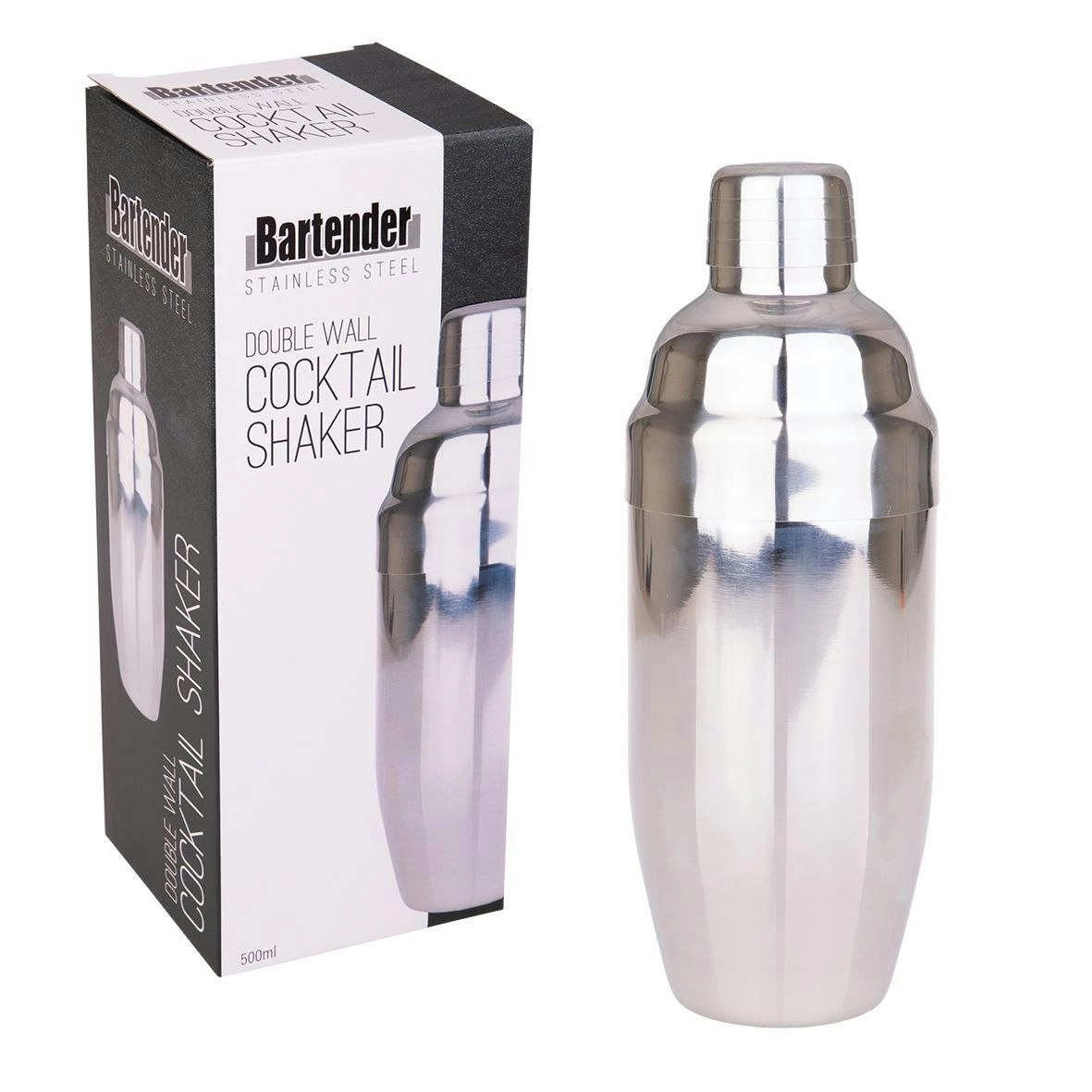 Bartender Stainless Steel Double Wall Cocktail Shaker 500ml