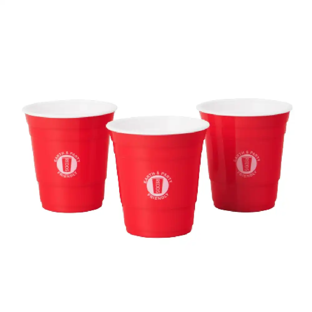 Redds REUSABLE MINIS 285ml PLASTIC CUPS - RED PACK 3