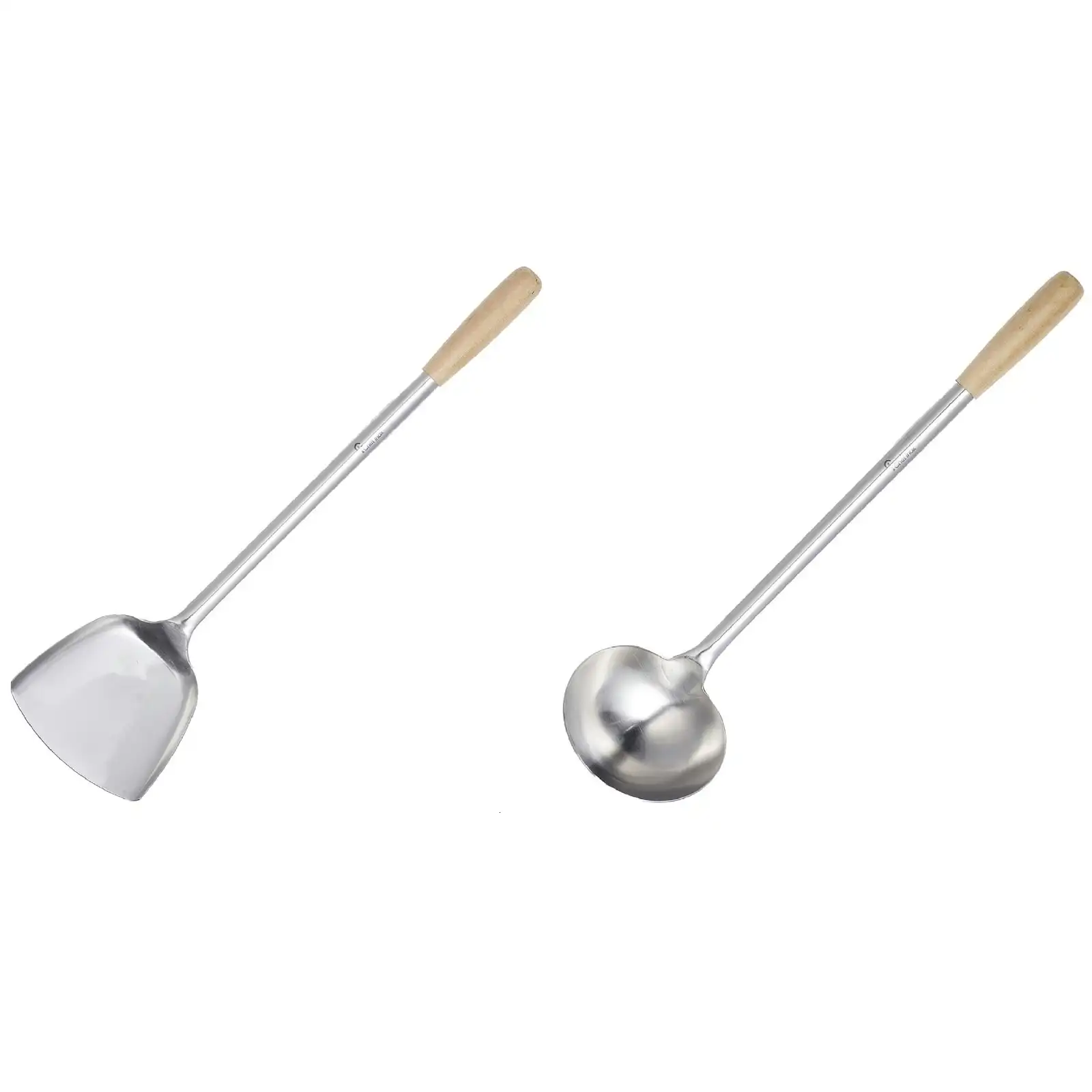 Chef Inox Stainless Steel Wok Set   Ladle & Spatula