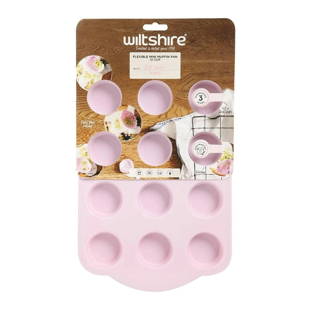 Wiltshire Pink Silicone 12 Cup Mini Muffin Pan