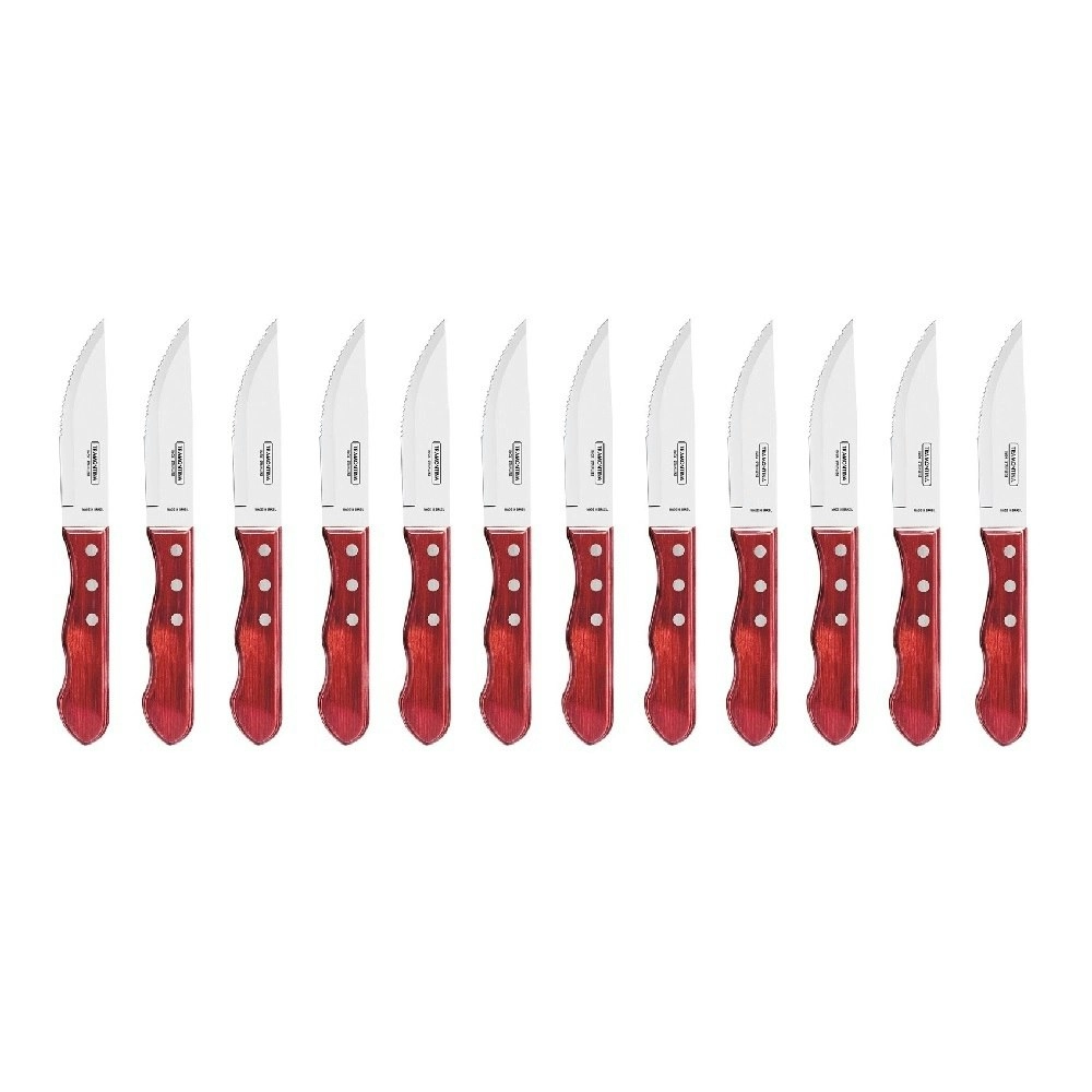 Tramontina CHURRASCO JUMBO SERRATED RED STEAK KNIFE 127mm SET 12