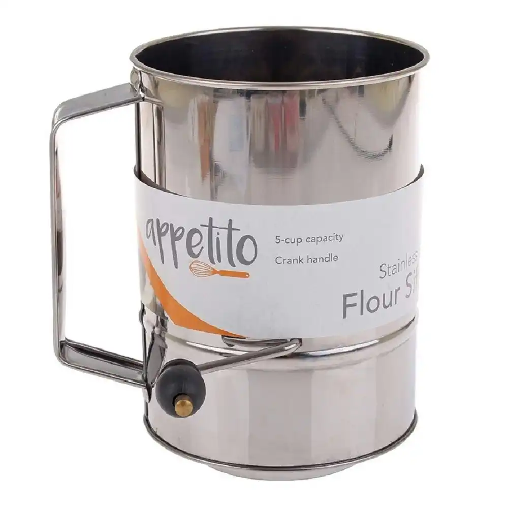 Appetito Stainless Steel 5 Cup Flour Sifter Crank