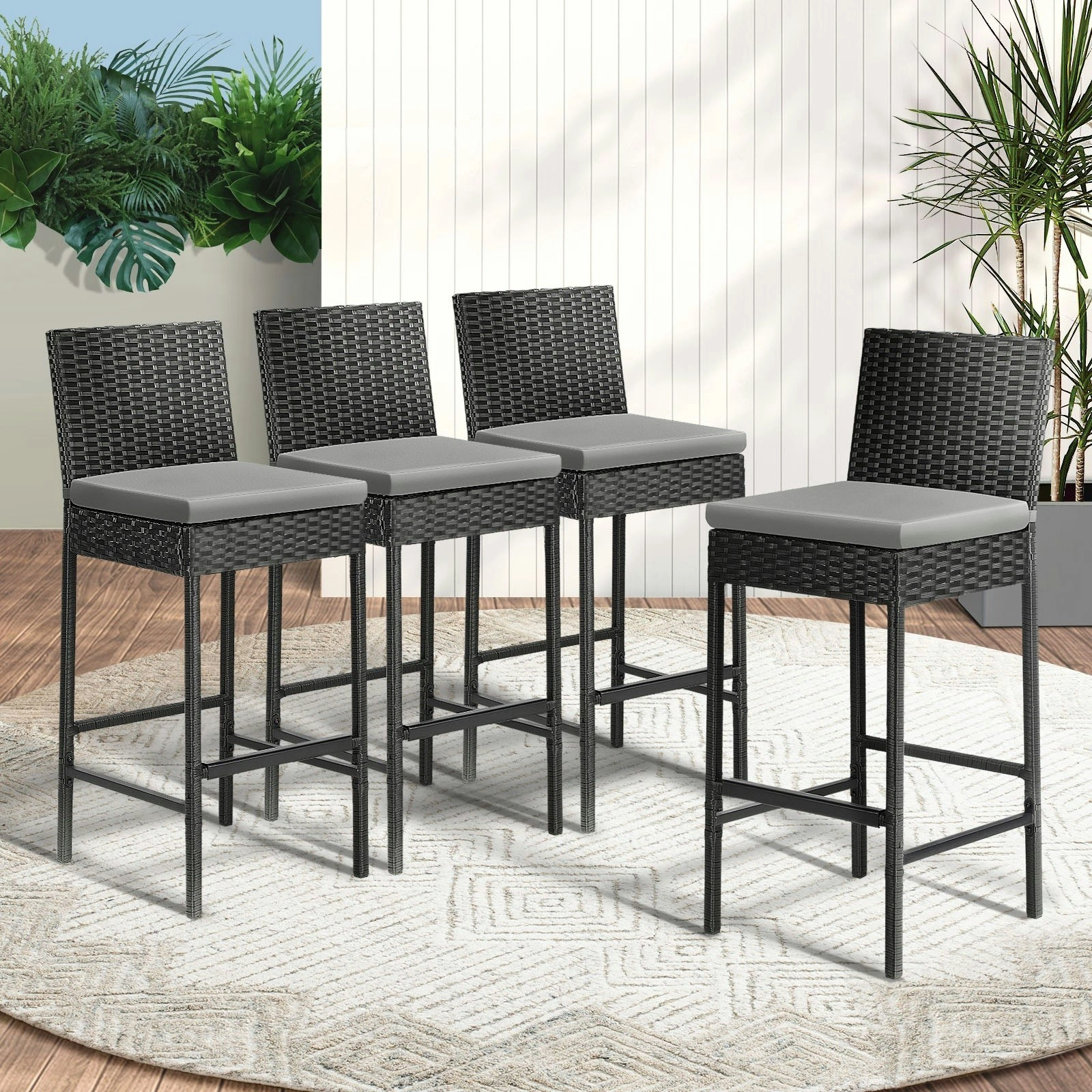 Livsip Garden Bar Stools Rattan Dinning Chairs Cafe Outdoor Patio Chairs 4X