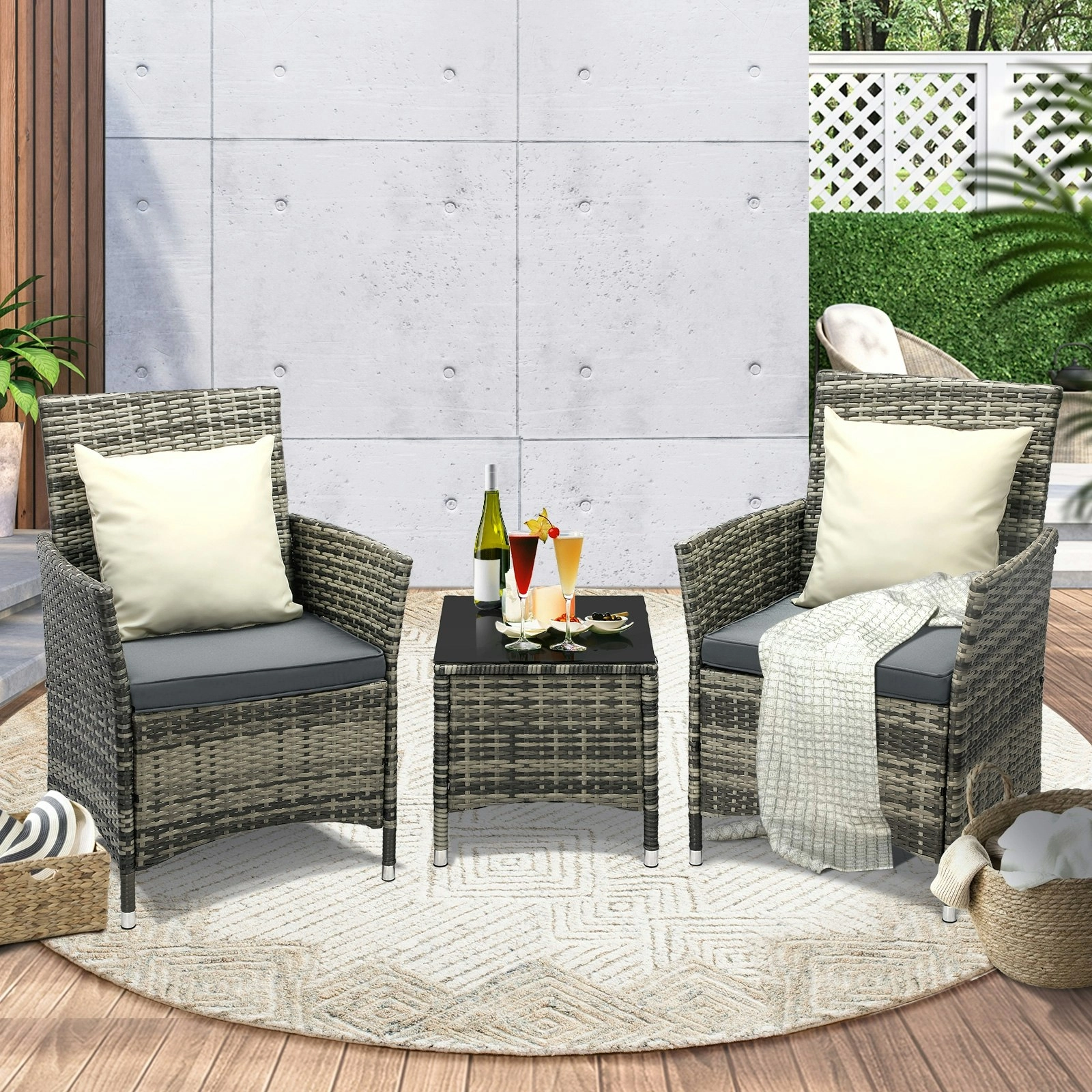 Livsip Outdoor Furniture Setting 3 Piece Wicker Bistro Set Patio Chairs Table