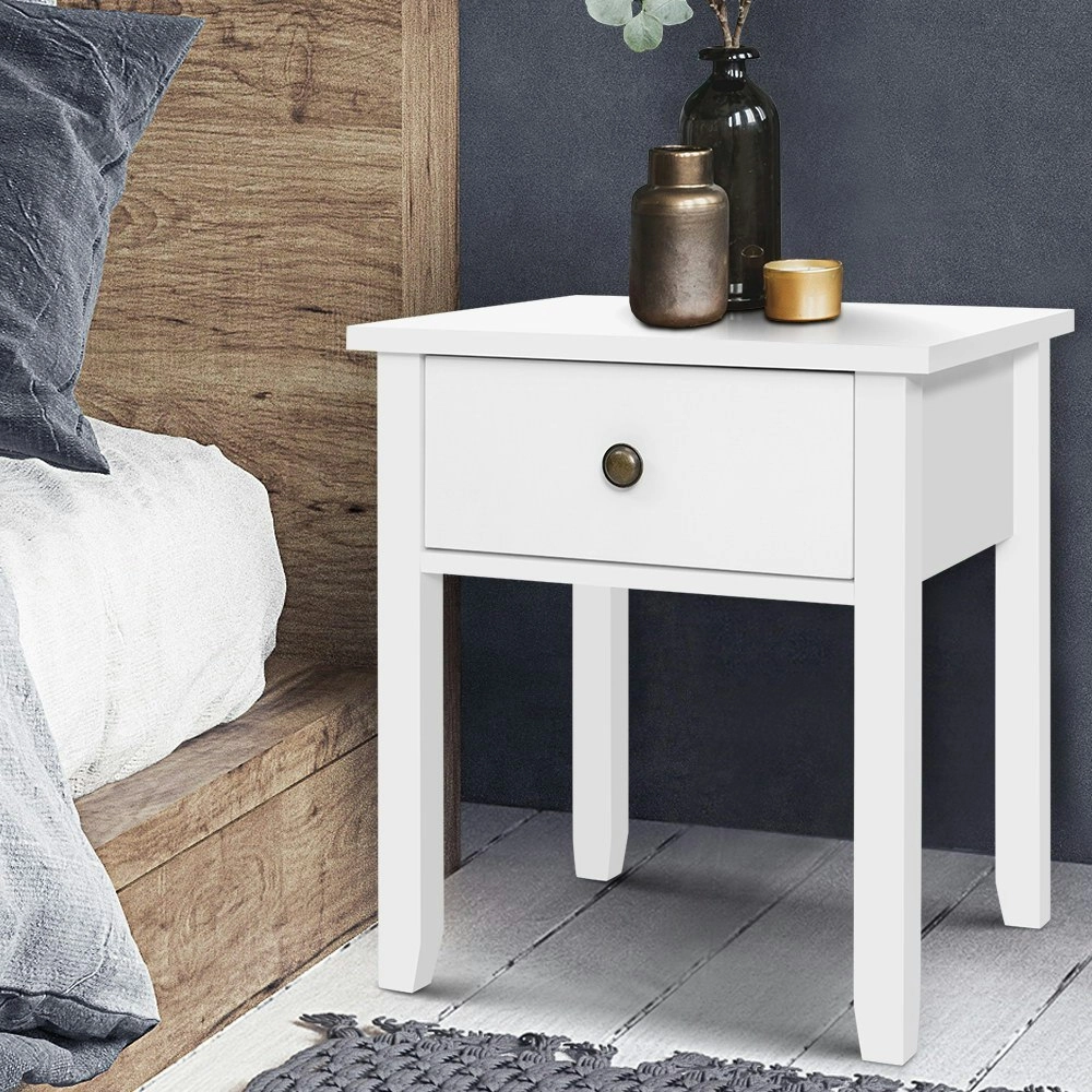 Artiss Bedside Table 1 Drawer - BOW White