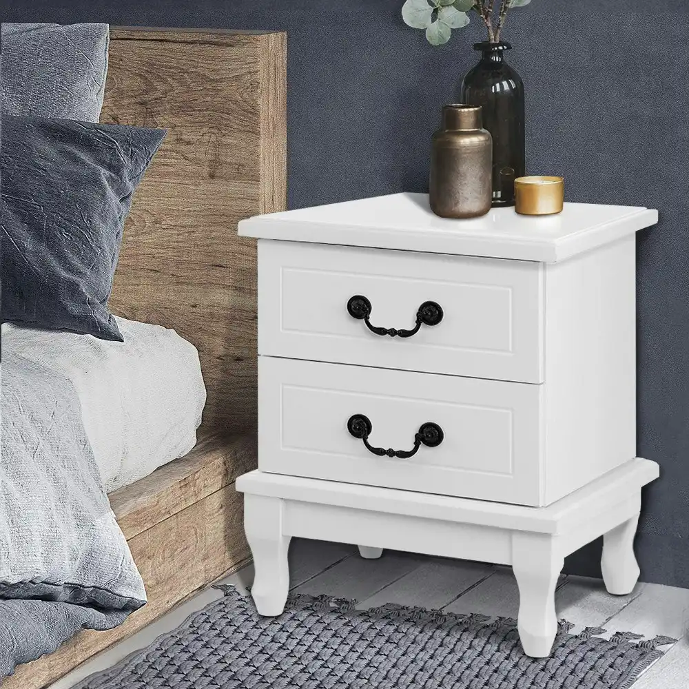 Artiss Bedside Table 2 Drawers - KUBI White