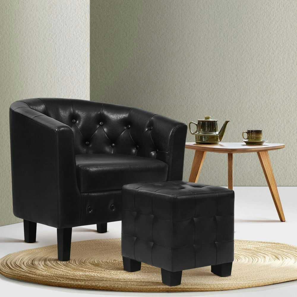 Artiss Armchair Set with Ottoman Black Ava