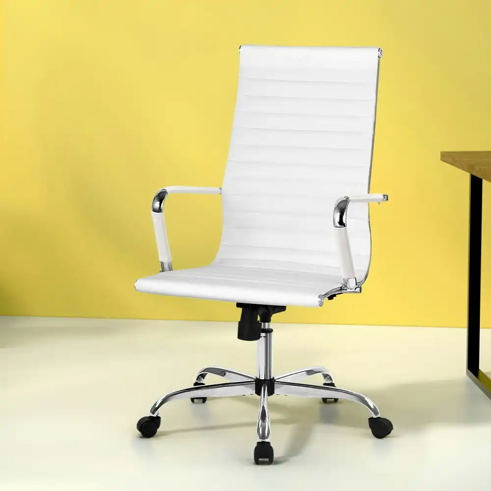 Artiss Office Chair PU Leather High Back White