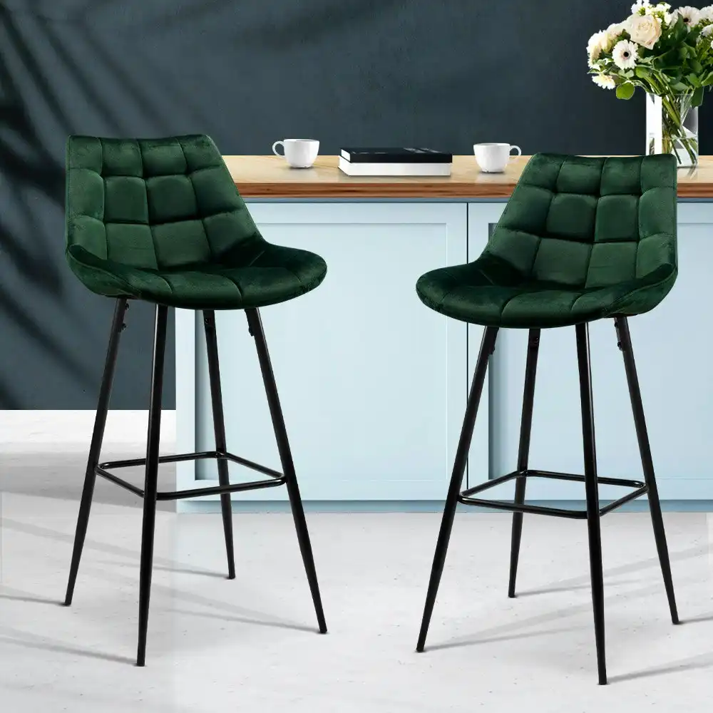 Artiss 2x Bar Stools Velvet Chairs Green