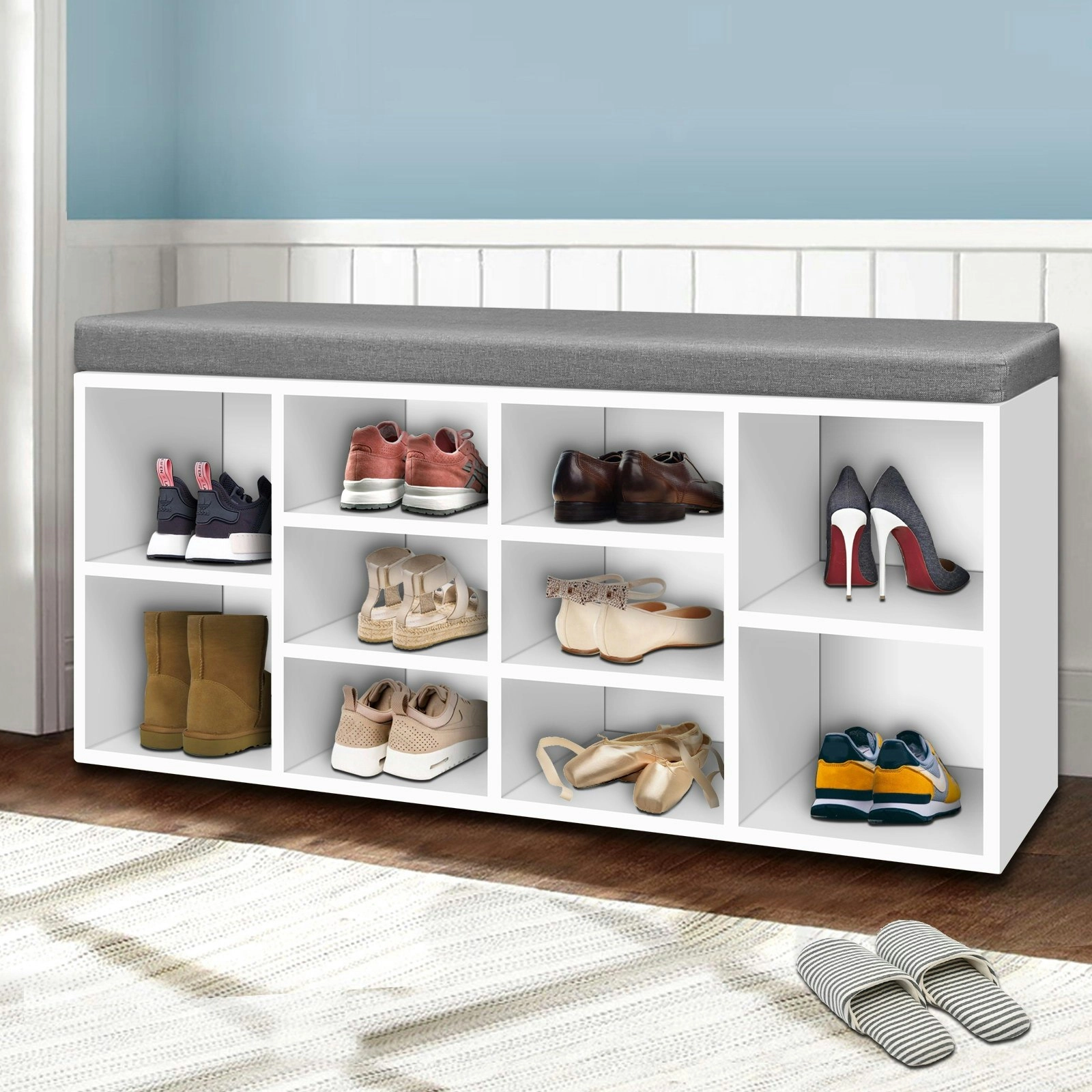 Artiss Shoe Cabinet Rack Shoe Bench Fabric Seat White BOA