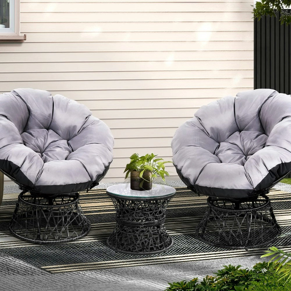 Gardeon Outdoor Lounge Setting Furniture Wicker Papasan Chairs Table Patio Black