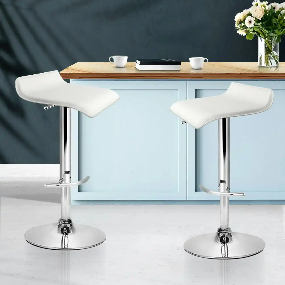 Artiss 2x Bar Stools Adjustable Gas Lift Chairs White