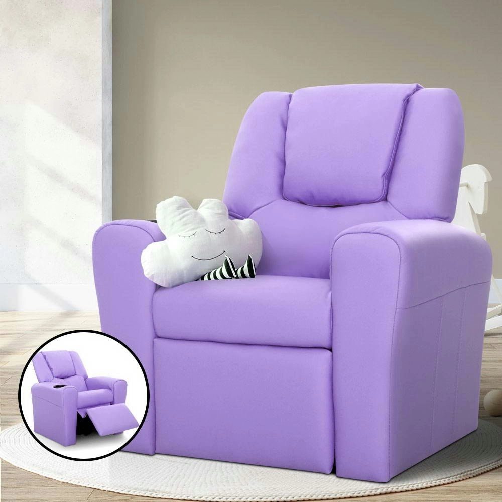 Keezi Kids Recliner Chair Purple PU Leather Sofa Lounge Couch Children Armchair