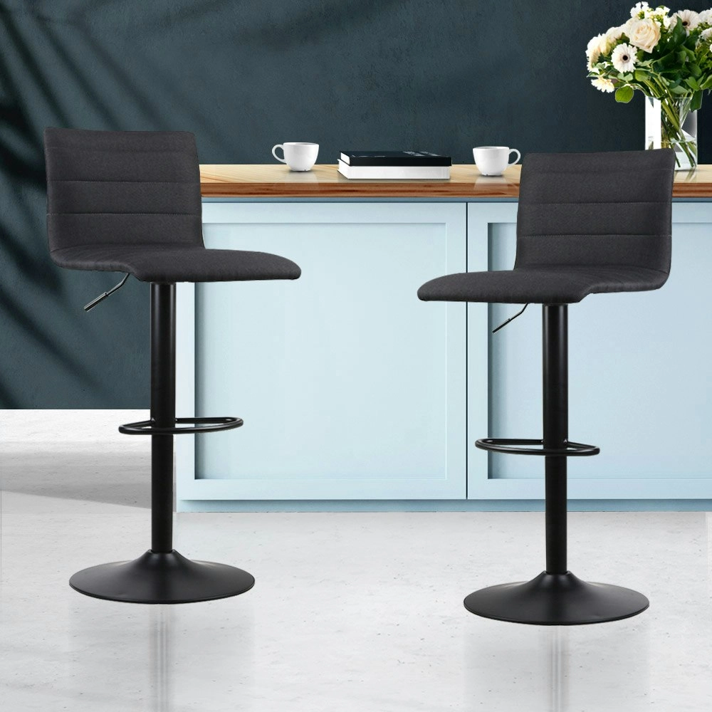 Artiss 2x Bar Stools Gas Lift Linen Fabric Black