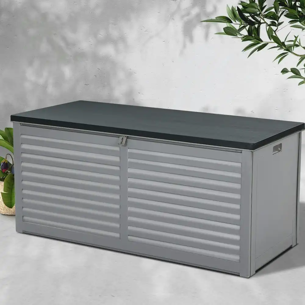 Gardeon Outdoor Storage Box 490L Container Lockable Garden Bench Tools Toy Shed Black