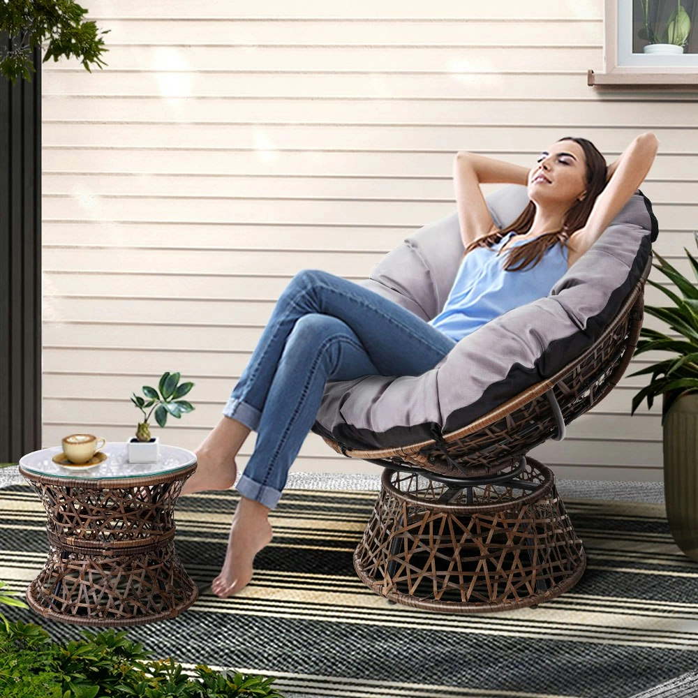 Gardeon Outdoor Lounge Setting Papasan Chair Wicker Table Garden Furniture Brown