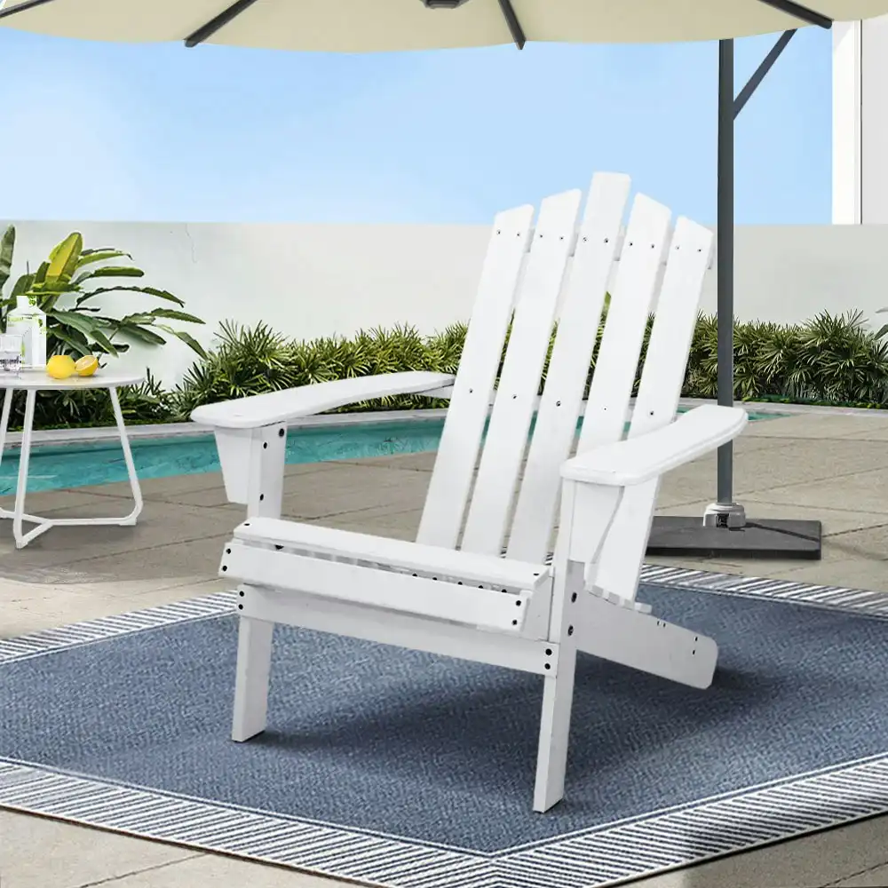 Gardeon Adirondack Outdoor Chairs Wooden Beach Chair Patio Furniture Garden White