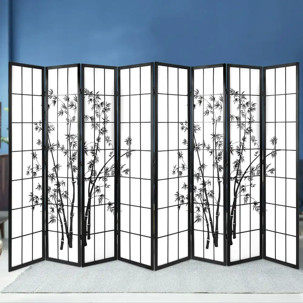 Artiss 8 Panel Room Divider Screen 348x179cm Bamboo Black White